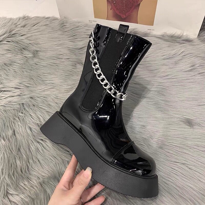 Boot cao cổ 25cm-đế 5cm- đính dây xích siêu cá tính, chất lừ