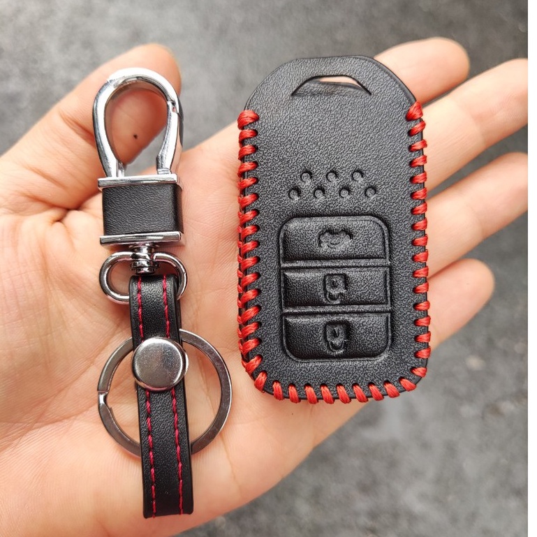 Bao Da Chìa Khóa Xe Honda City, CRV 2018 2019 2020 Màu Đen -chìa 3 nút - Kèm Móc Treo