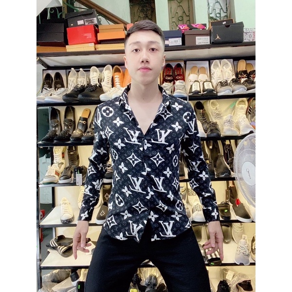 ⚡️ 𝐋𝐈𝐌𝐈𝐓𝐄𝐃 ⚡️Sơ Mi Nam - Sơ Mi cộc Lv hoạ tiết vân hoa nâu new