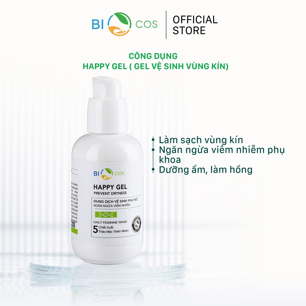 Bộ Dung Dịch Vệ Sinh BIOCOS - Happy Gel và Happy Love 200ml - Khử Mùi, Diệt Khuẩn, Cân Bằng pH, An Toàn Cho Làn Da