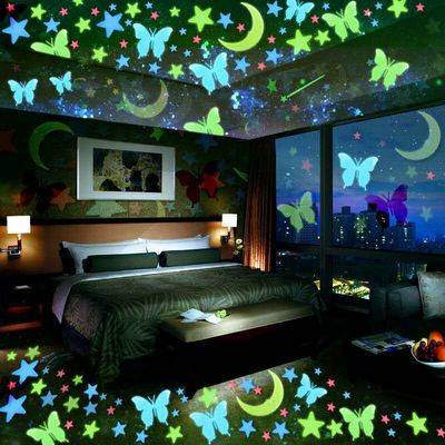 Dán tường Tự dính 3D Stereo Night Star Stars Dán tường Đèn huỳnh quang Trang trí Tường Phòng Phòng ngủ Đèn ngủ Ngôi sao