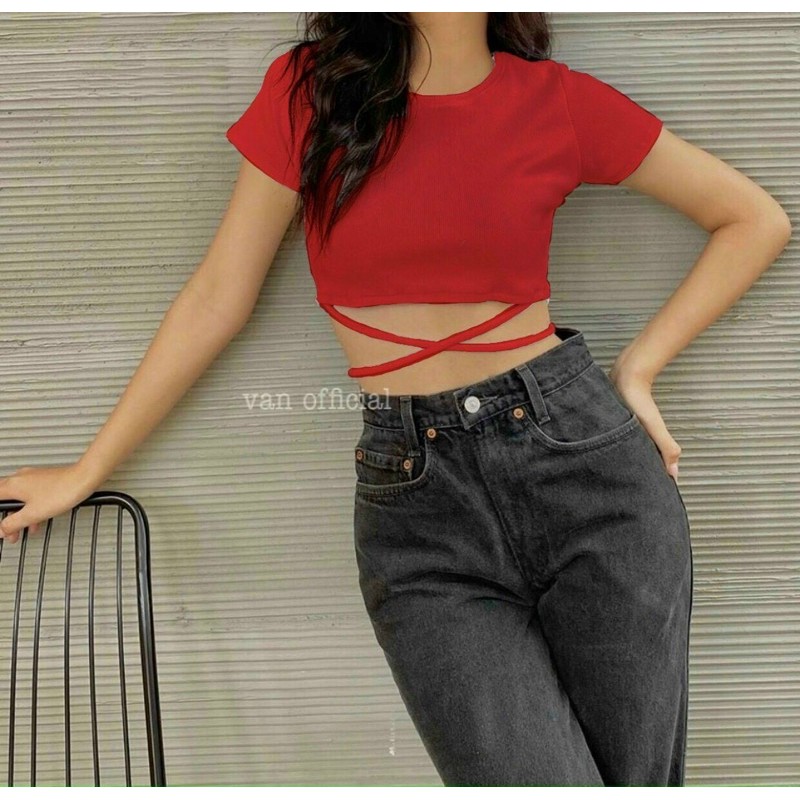 ✨ Áo Croptop Quấn Dây Eo Chất Bozip