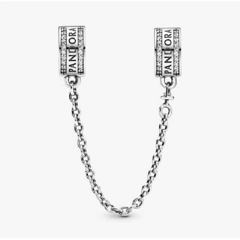 Charm pan xích safety đính đá bạc s925 cao cấp