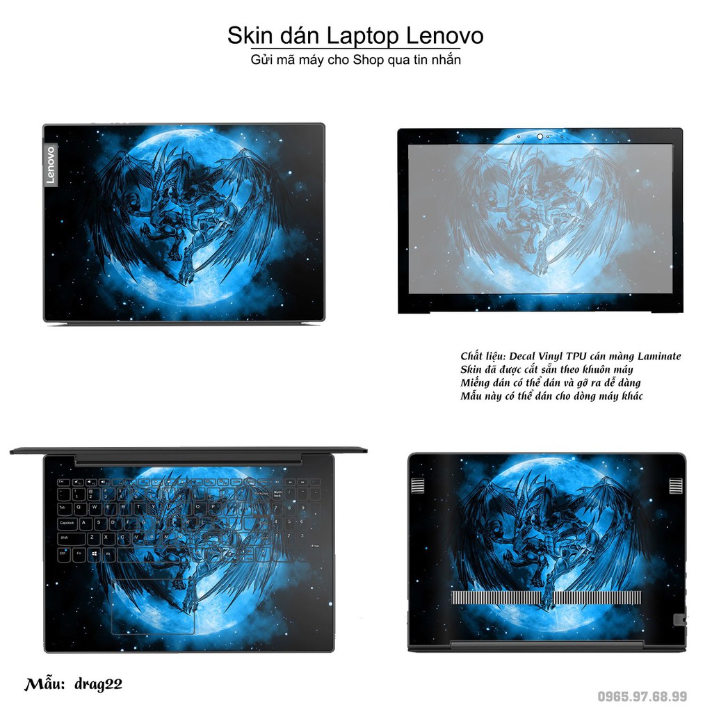Skin dán Laptop Lenovo in hình rồng (inbox mã máy cho Shop)