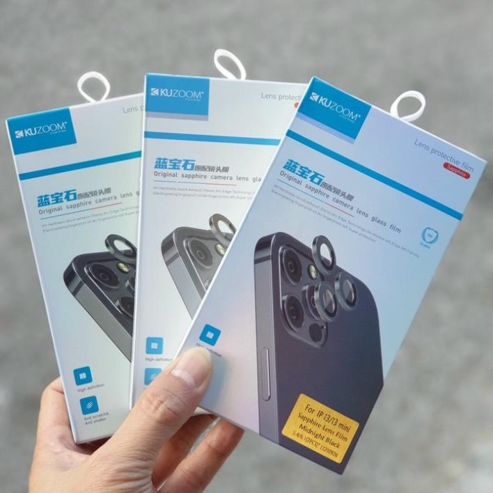 Bộ 3 dán mắt camera Kuzoom cho iPhone 13 Mini, 13, 13 Pro, 13 Pro max bảo vệ từng mắt camera chính hãng