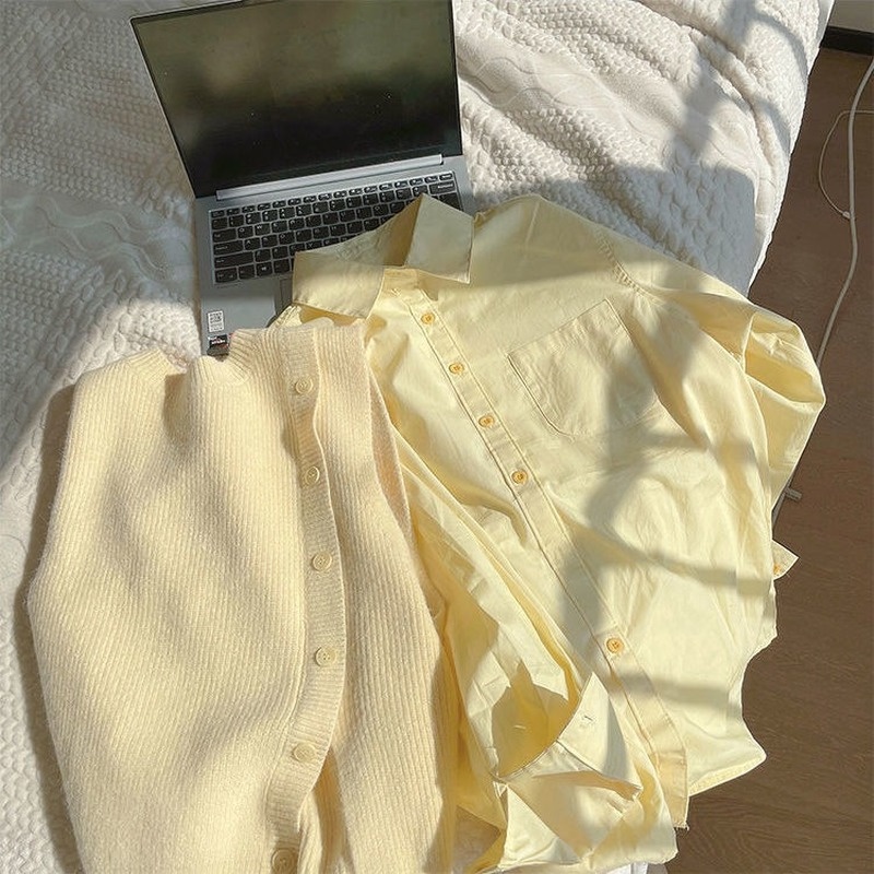 Áo Sơ Mi Nữ Tay Dài Màu Vàng Sữa Thời Trang Xuân Hè Hàng Mới Cao Cấp