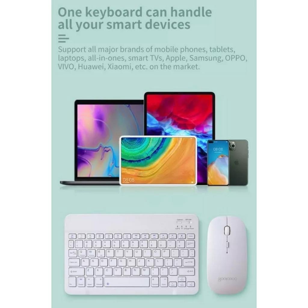 Bộ Bàn Phím Văn Phòng Và Chuột Bluetooth Không Dây 10 inch Gọn Nhẹ Cho iPad Android Tablet Windows Laptop