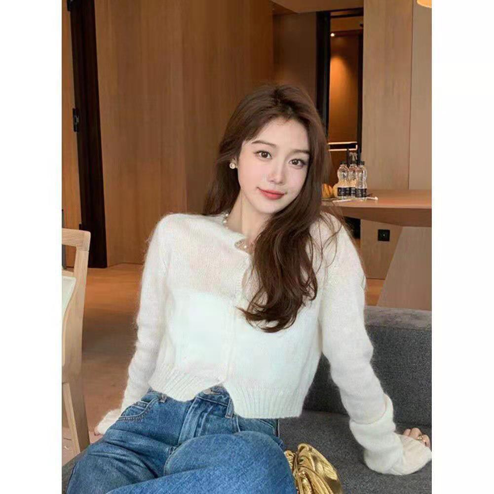 Áo cardigan cài khuy len tuyết mỏng thoáng xuân hè dáng croptop Jennie Rose