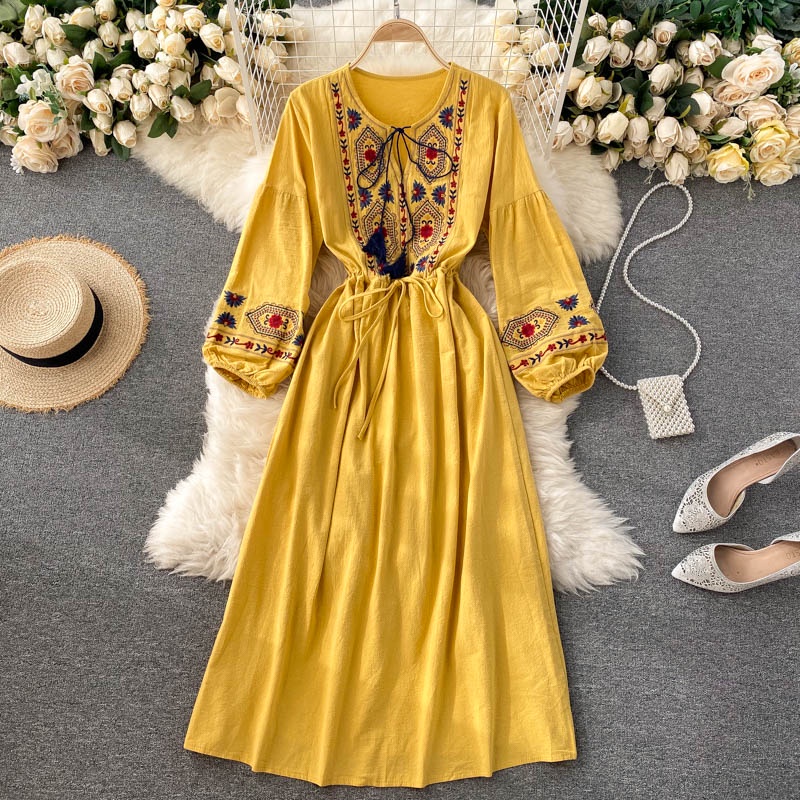 Váy boho váy bohemian thổ cẩm thêu sắc nét có ảnh thật