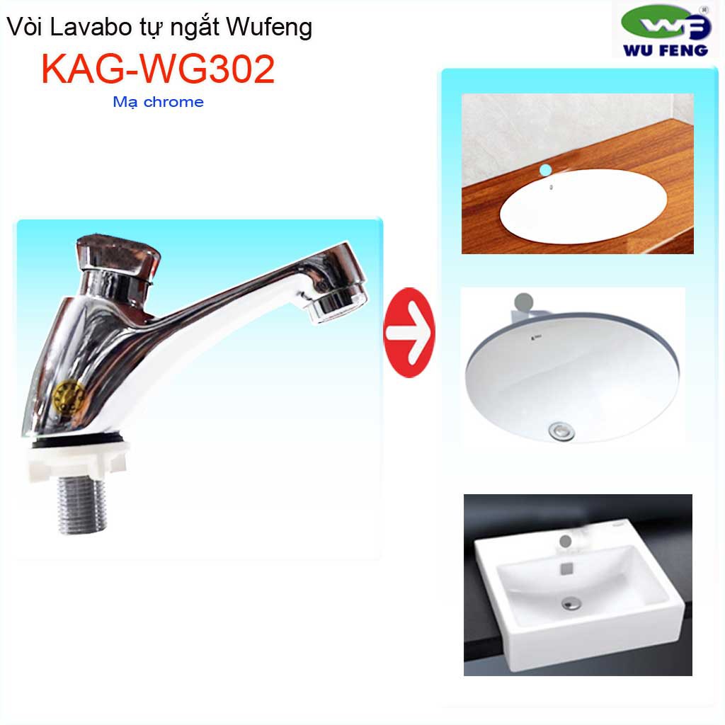 Vòi lavabo nhấn tự ngắt nước Wufeng KAG-WG302, vòi bán tự động ngắt nước tiết kiệm nước sử dụng tốt hiệu suất tốt