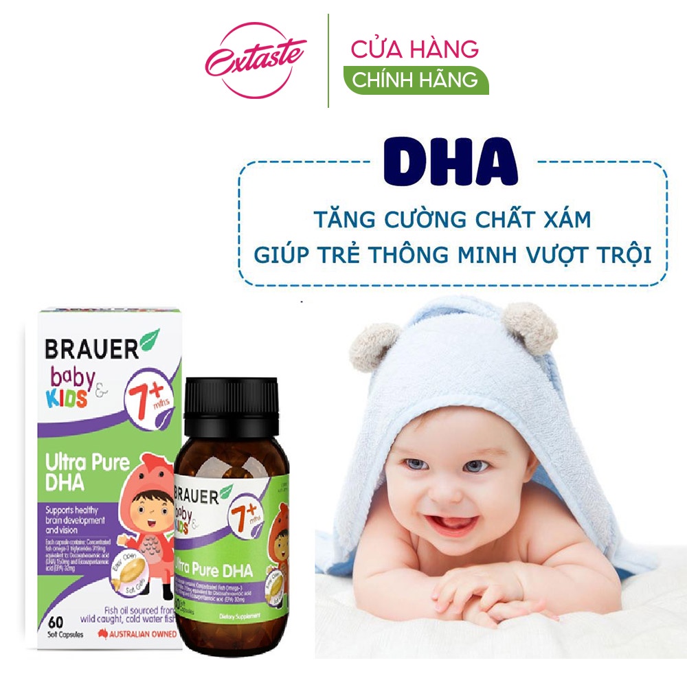 Viên uống bổ sung DHA Brauer Baby & Kids Ultra Pure phát triển não bộ cho trẻ 7 tháng tuổi (60 viên)