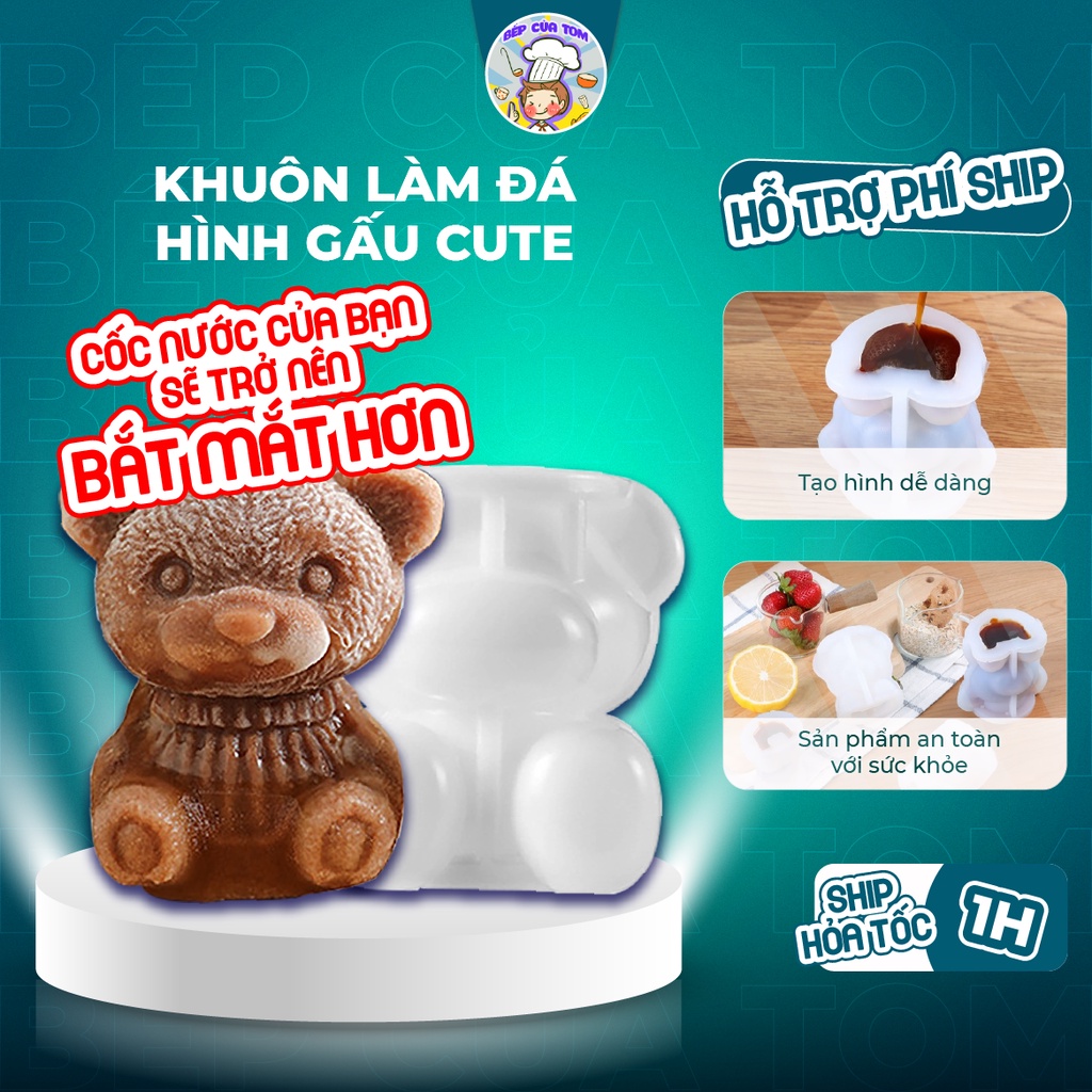 Khay Làm Đá Viên Silicon Mini Hình Gấu Cute Chất Liệu An Toàn Trong Thực Phẩm Tạo Hình Thú Dễ Dàng