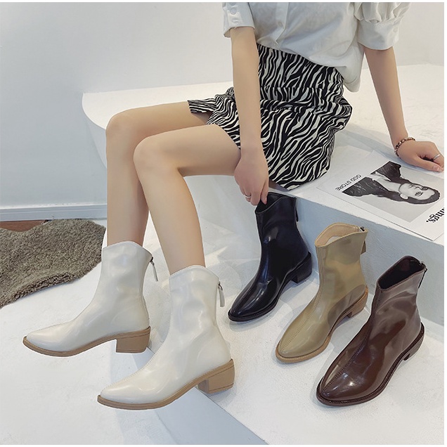 BEESHOES - BOOT DA MỀM MŨI VUÔNG - BOOT  CAO 4CM CÓ SẴN MÀU ĐEN - KEM 211205