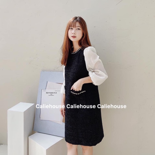 Váy đầm dạ phối tay voan calie