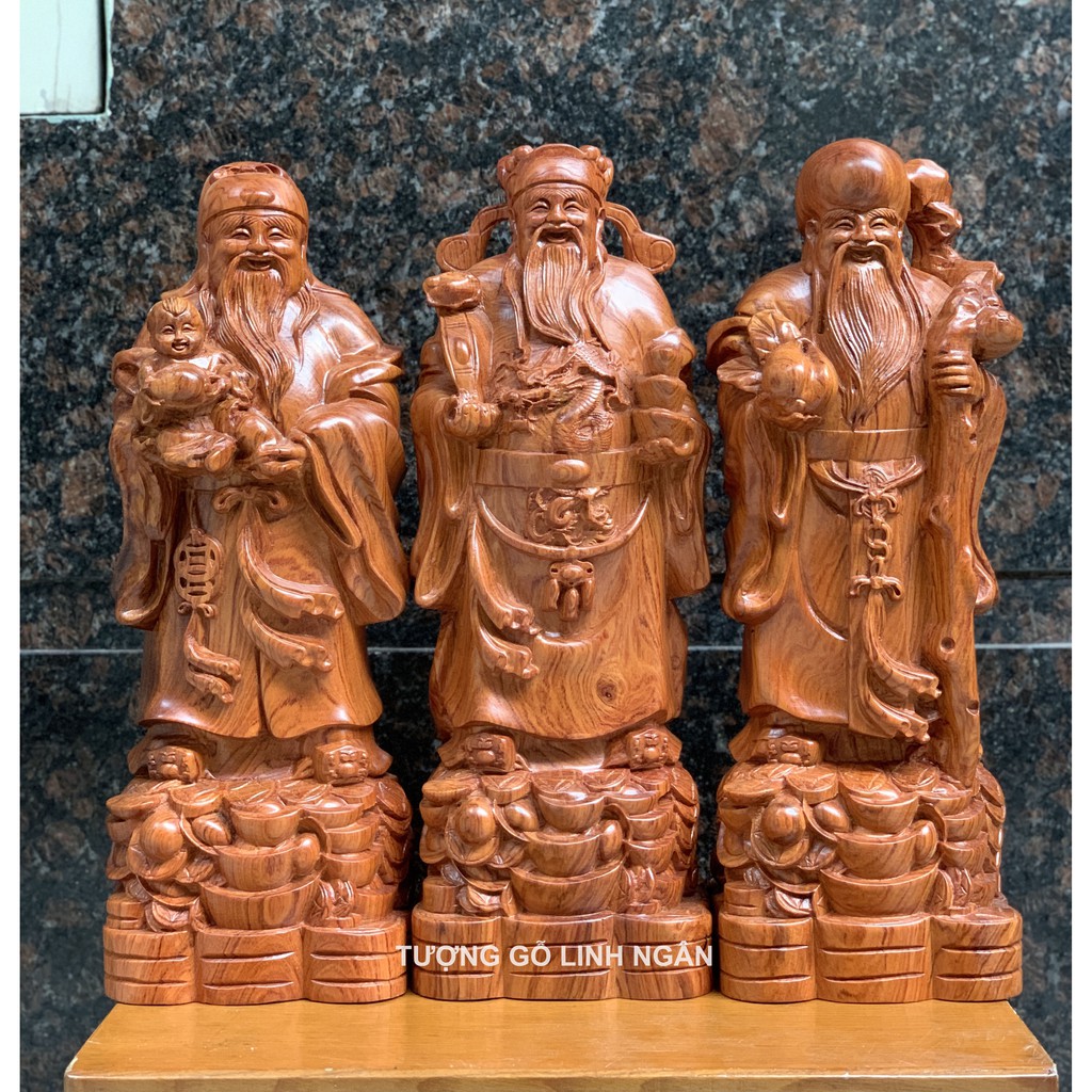 Tượng Phúc lộc thọ cao 40 cm gỗ hương (model 2020)