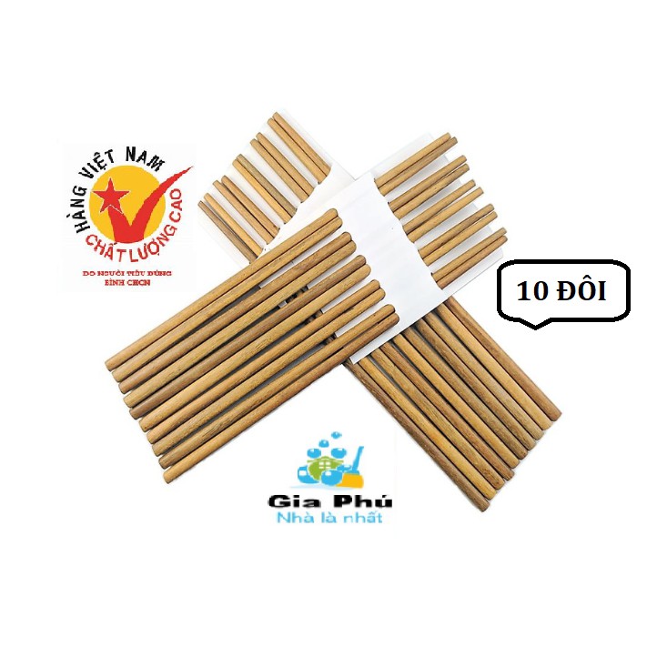 Bộ 10 đôi đũa gỗ cao cấp Gia Phú