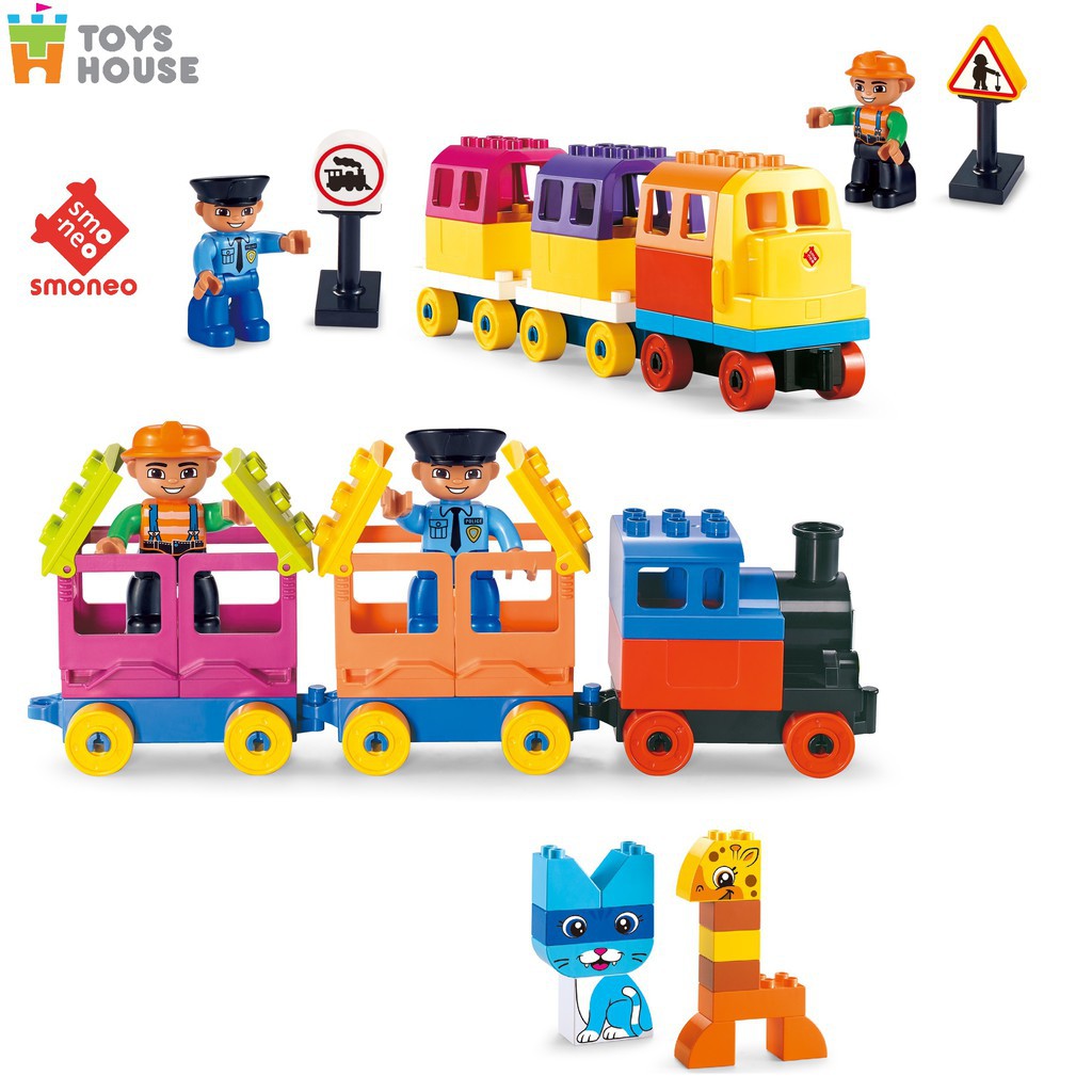 Bộ đồ chơi lắp ráp Smoneo Duplo tàu hỏa, động vật Toyshouse - 60 mảnh ghép 77007