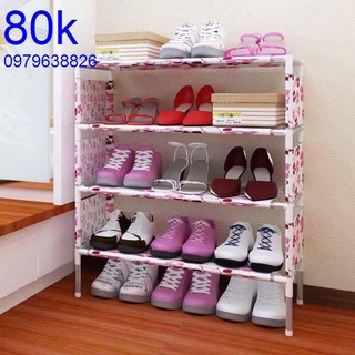 Kệ giầy dép khung inox, bạt vải hoa 4 tầng