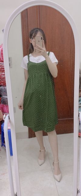 Váy yếm chấm chéo khuy dọc MS9750