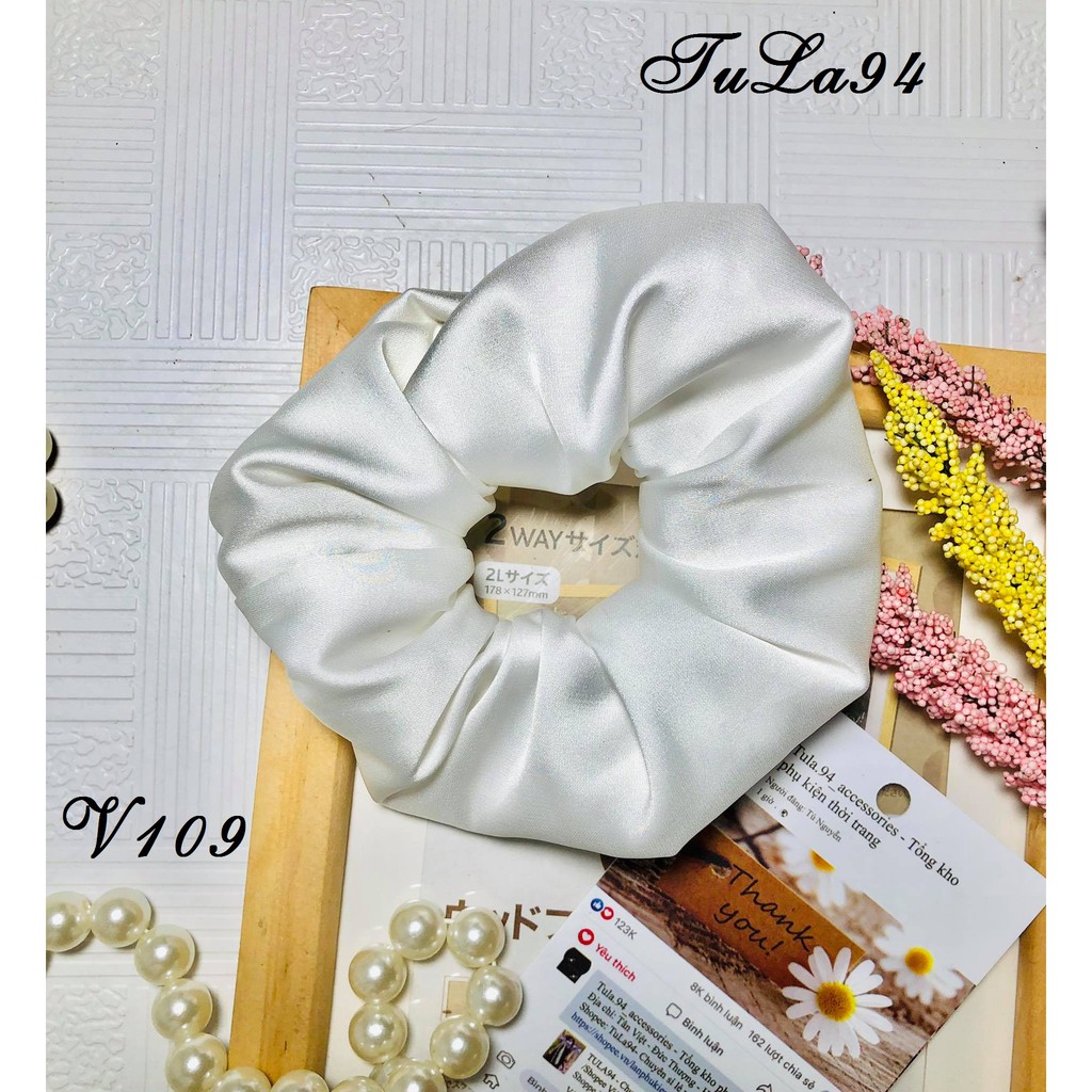 Dây buộc tóc, scrunchies bằng vải lụa satin nhiều màu dành cho nữ TuLa94