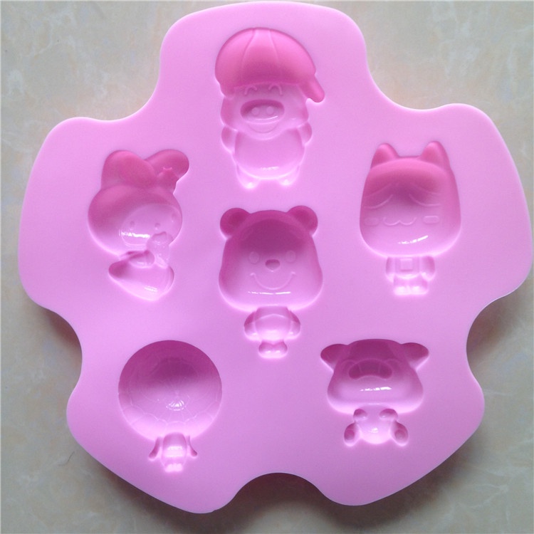 Khuôn silicone 6 Ngăn Làm Nến/Xà Phòng/Bánh Kem Hình Hoạt Hình DIY