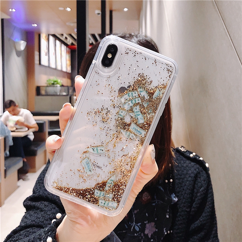 Ốp điện thoại TP kim tuyến nước phối họa tiết hình đô la dễ thương cho IPhone 12 11 Pro Max Mini 6 7 8 Plus XS Max XR