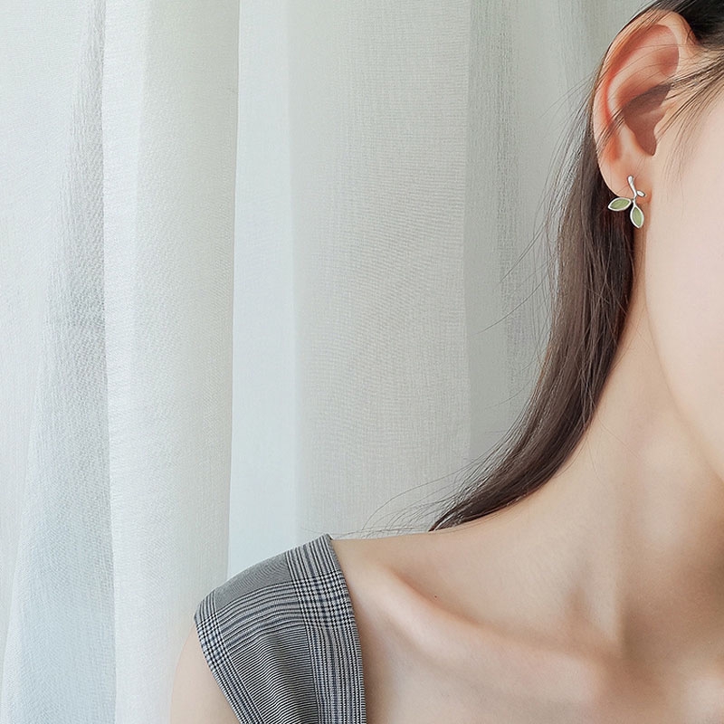 Đôi Bông Tai Hình Chiếc Lá Đính Đá Opal Thời Trang Cho Nữ