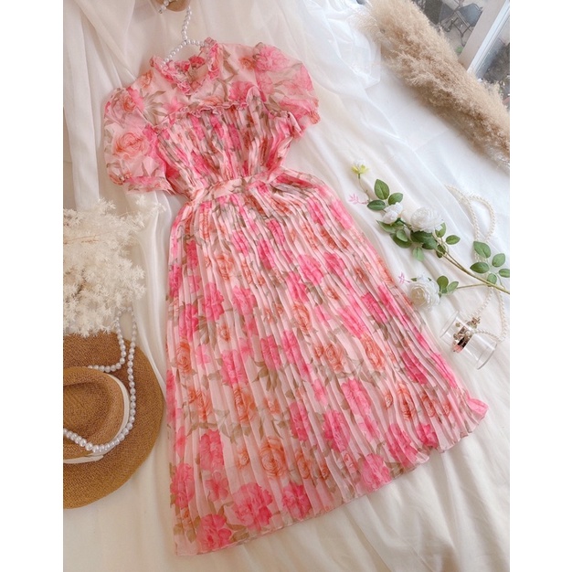 ROSE PINKGER -  VÁY HOA XẾP LI SIZE S/M - PINKGER CLOTHING