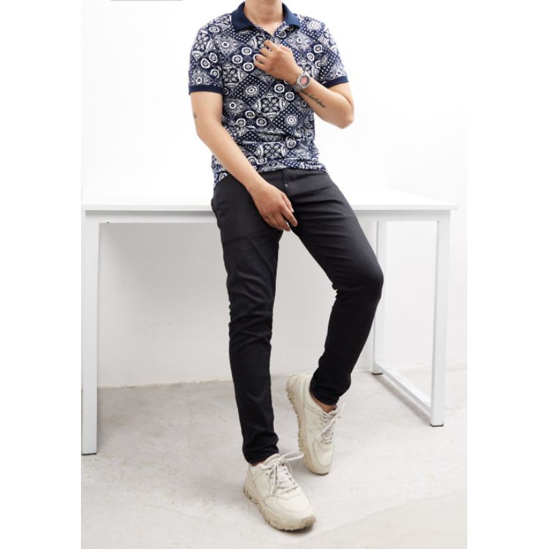 Áo thun hoa nam polo cổ trụ ngắn tay vải cotton 100% in thoáng mát