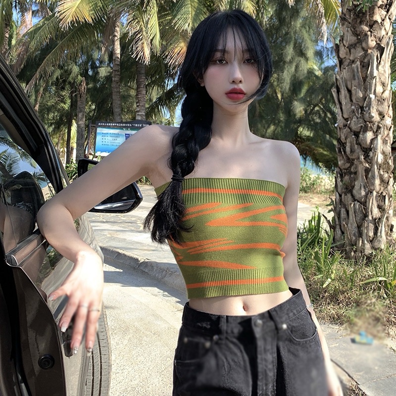 Áo Croptop Dệt Kim Mềm Co Giãn Họa Tiết Kẻ Sọc Gợi Cảm Thời Trang Mùa Hè Cho Nữ