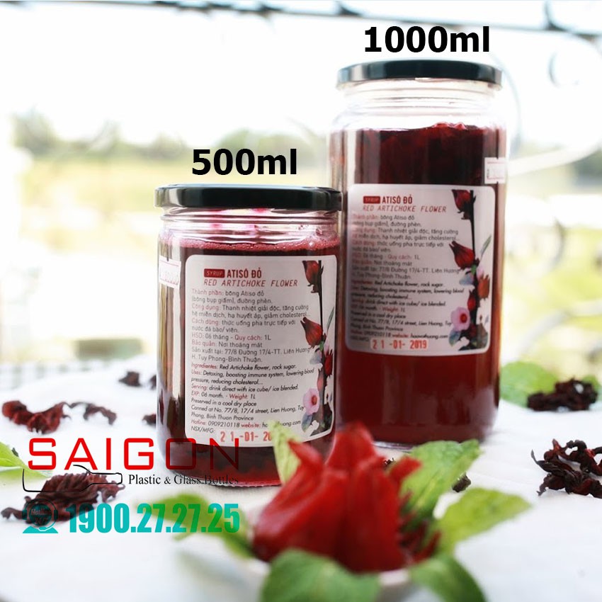 Hũ Thủy Tinh Trụ Tròn Nắp Thiết 500ml | 1000ml , Tùy Chọn Dung Tích