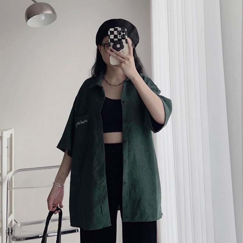 Áo Sơmi Nhung Tay Ngắn Có Túi Loại 1 Dày Dặn