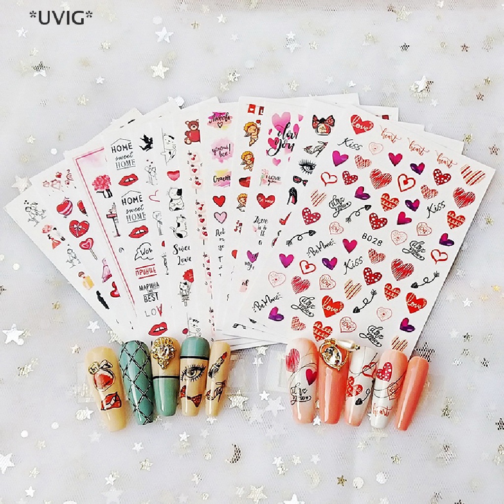[[UVIG]] Day Stickers for Nails Colorful Heart Love Heart Lips Bowknot Slider Manicure [Hot Sell]