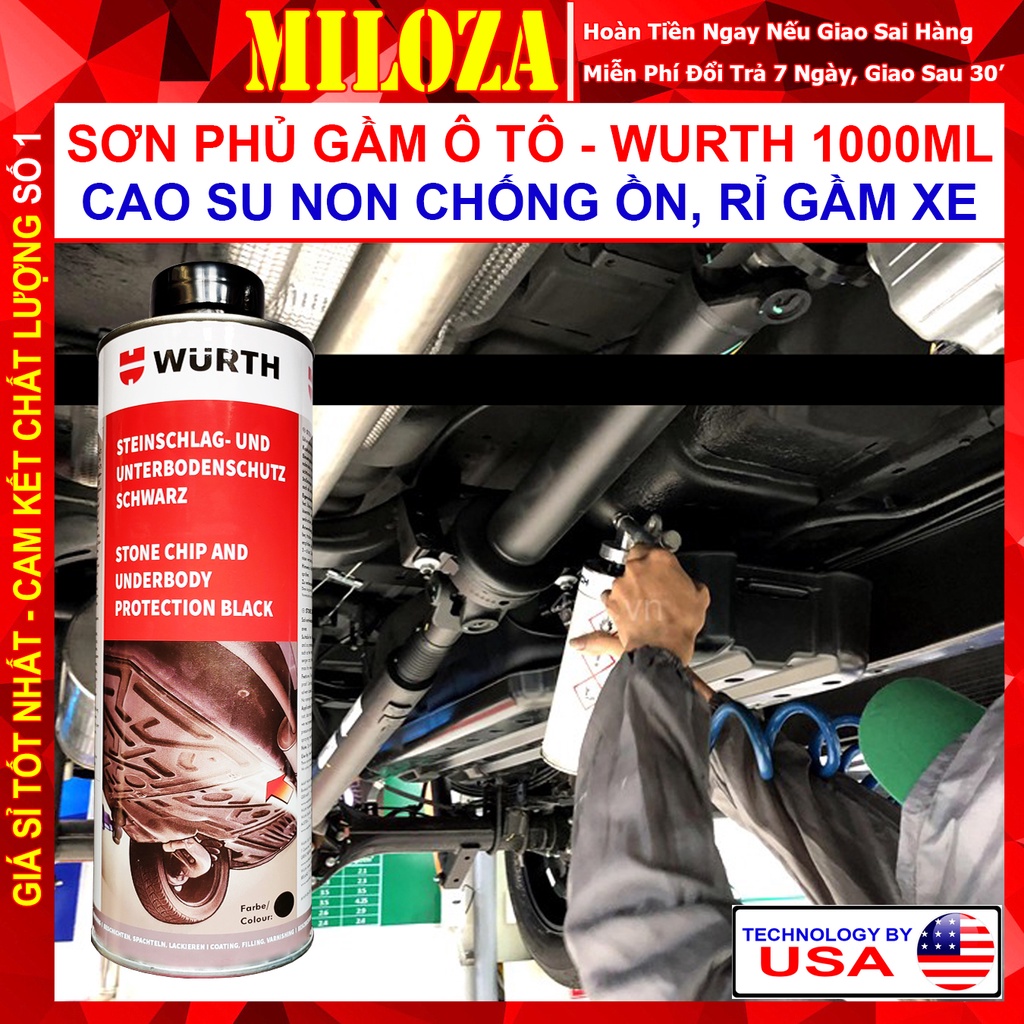 [MILOZA] Sơn Phủ Gầm Ô tô - Sơn Phủ Gầm - Chống Rỉ Sét, Mọt Khung Xe, Tăng Độ Cách Âm Ô tô, Chống Nước - WURTH 1000ML