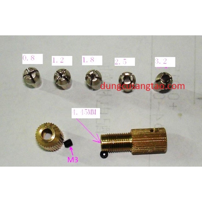 Bộ Đầu giữ khoan mini kiểu 3 / Bộ Đầu kẹp mũi khoan dùng cho motor mini trục 2mm 2.3mm 3mm