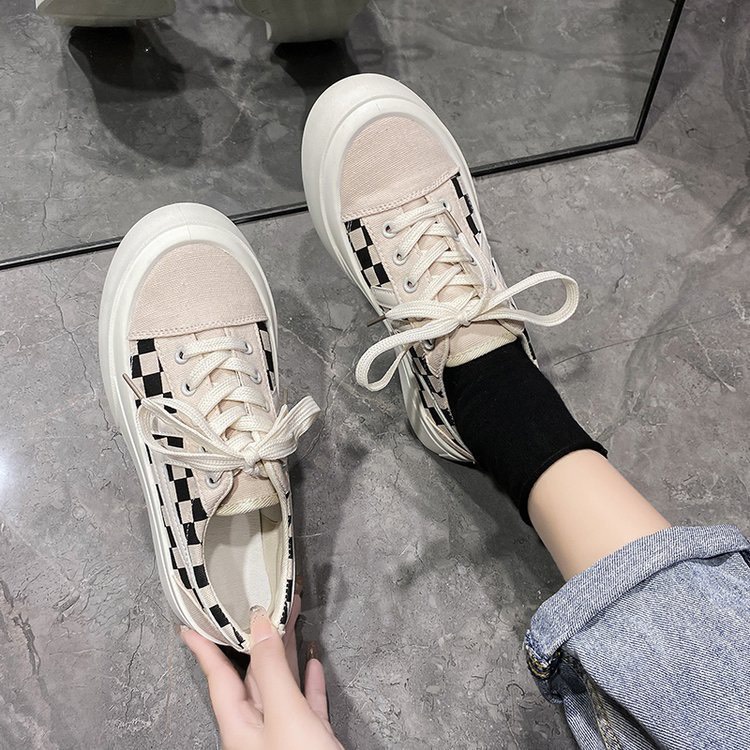 Giày thể thao nữ kẻ caro màu đen trắng cao cấp , giày sneaker ulzzang đế cao