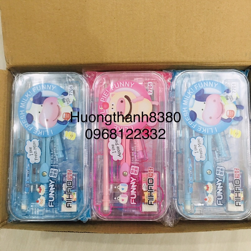 Bộ compa sắt 7701 loại to kèm eke thước kẻ.(01 bộ compa chì kim)