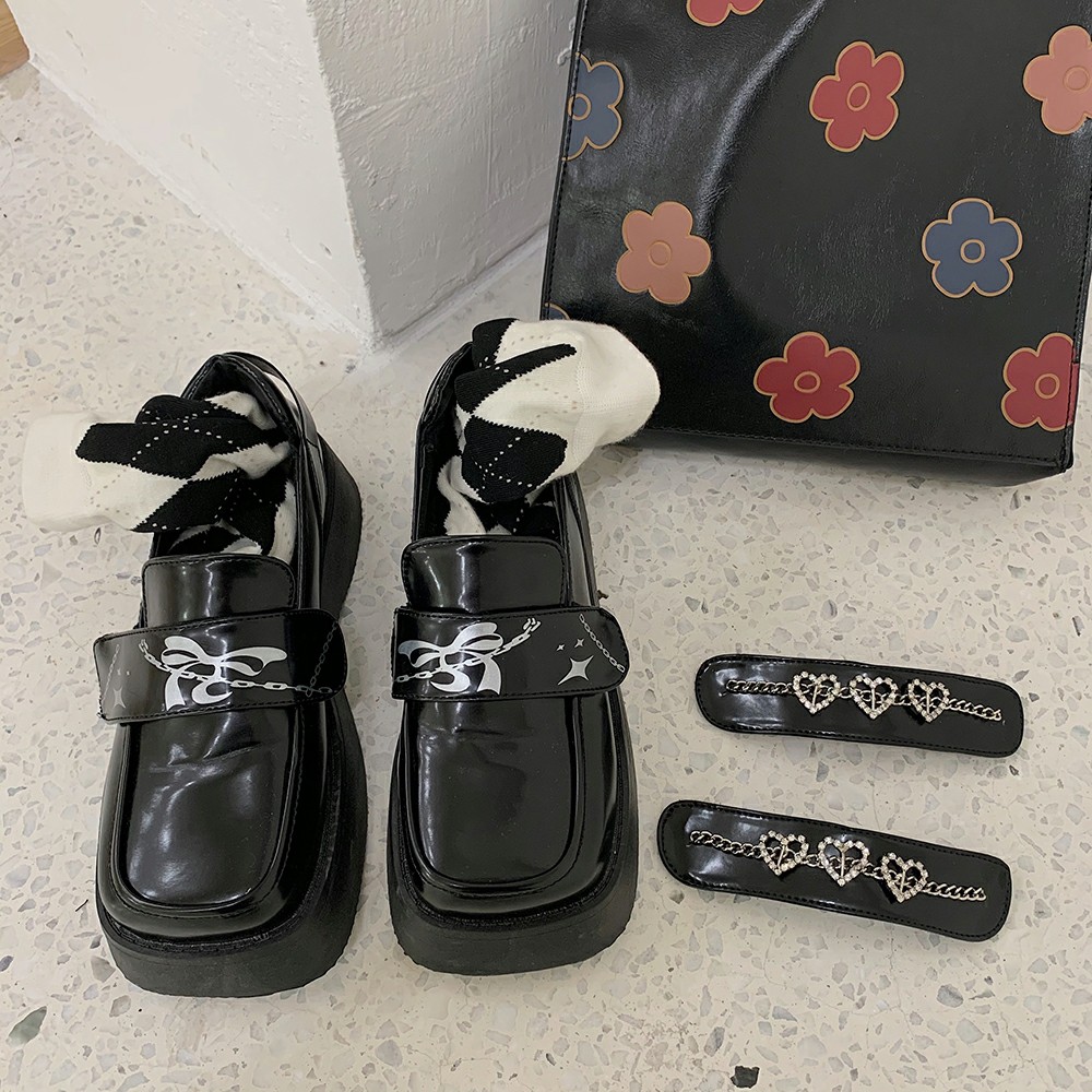6:30PM Order Mã 003 Giày oxford ulzzang hot trend dáng giày lười mũi vuông đế thô 5cm hoa văn độc lạ