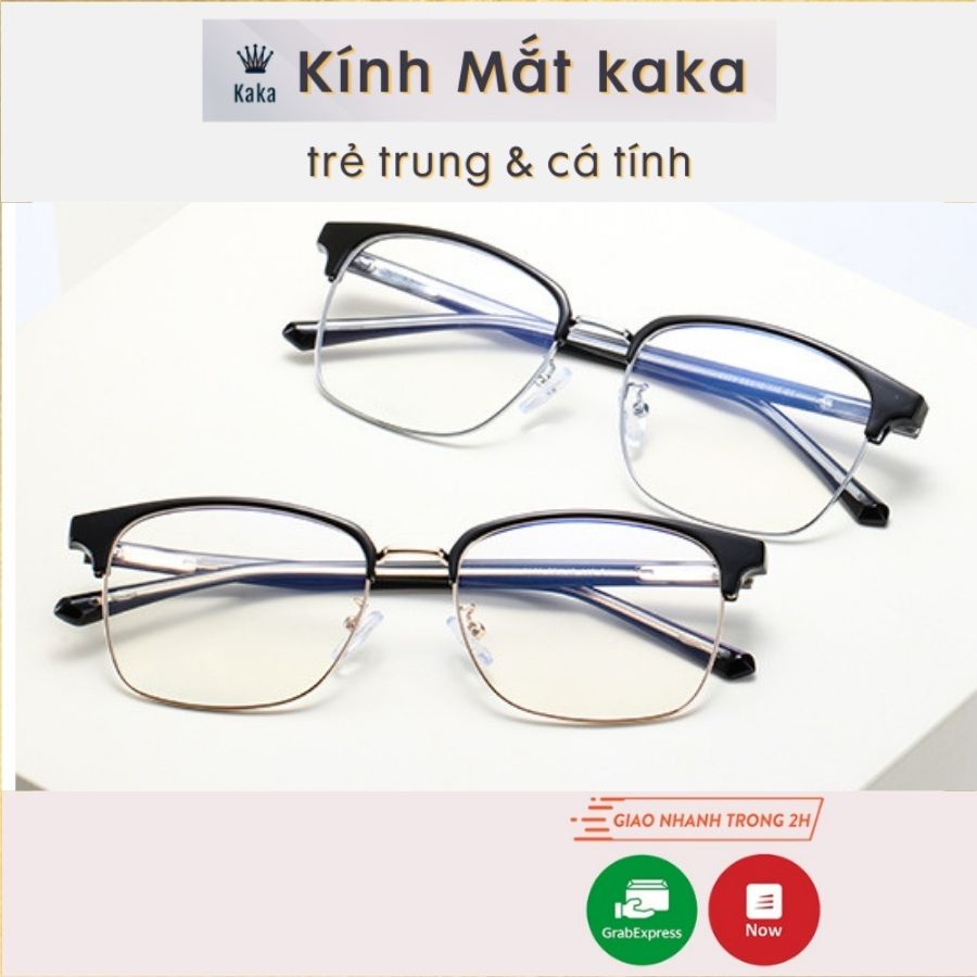 Gọng kính cận kim loại nam nữ kaka mắt vuông cơ bản dễ đeo màu sắc thời trang 03