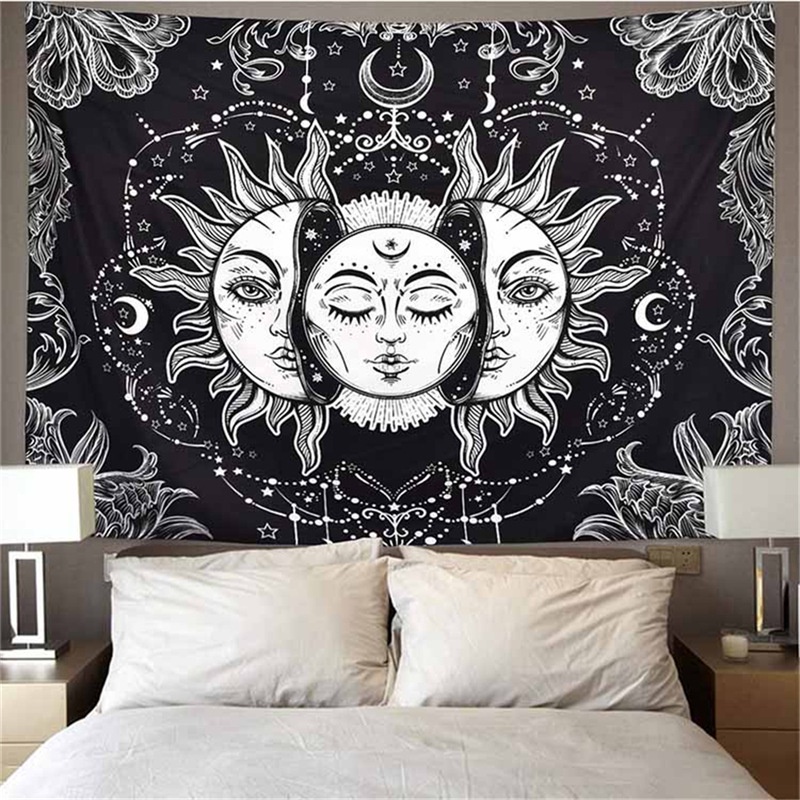 Thảm Treo Tường Trang Trí Hình Mèo / Bài Tarot / Hoa Mandala Bohemia Màu Vàng Kim
