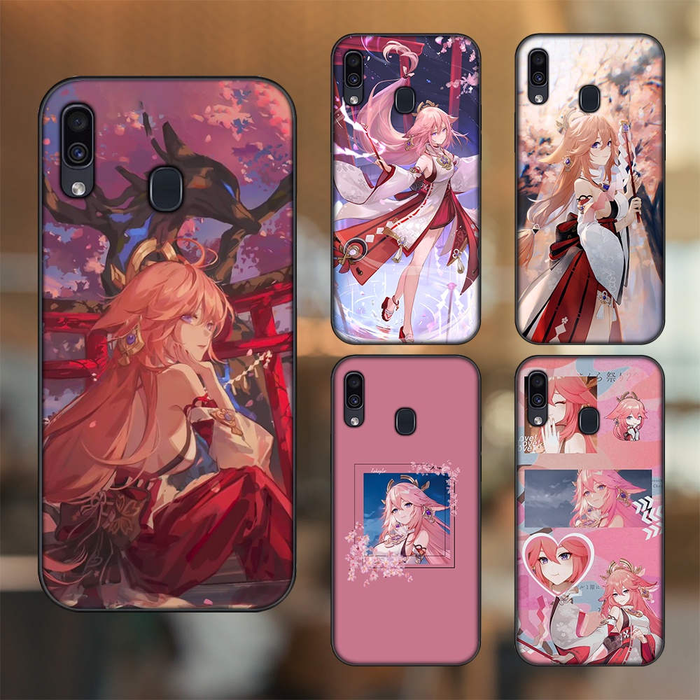 Ốp lưng Samsung A20, A30, A40, M20 viền đen in hình Yae Miko Genshin Impact