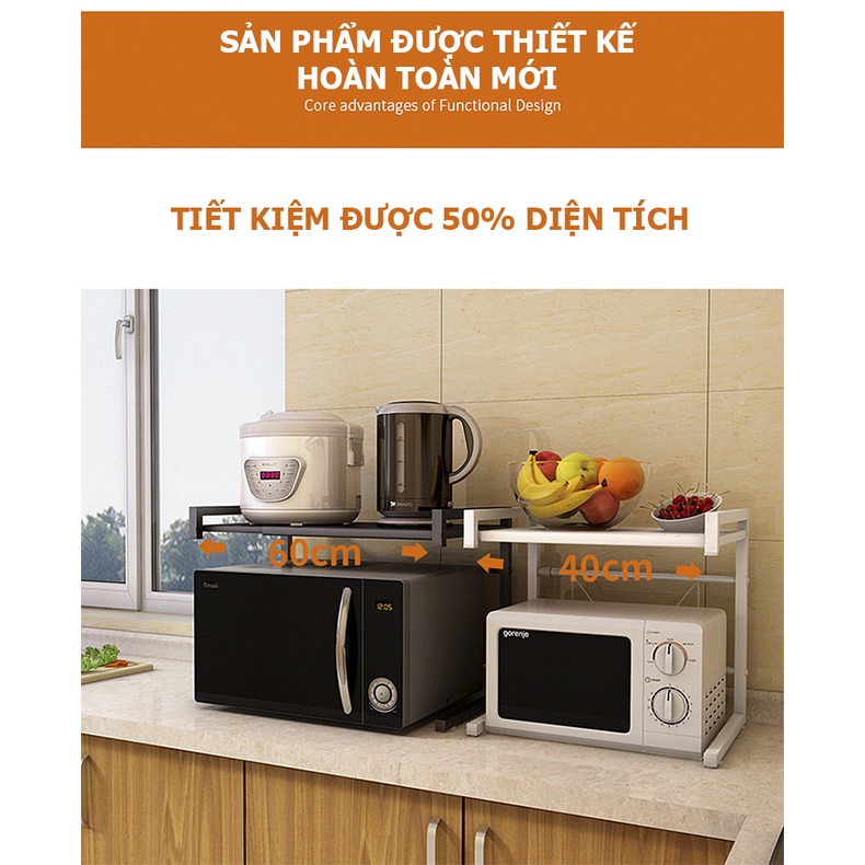 Kệ lò vi sóng để đồ nhà bếp đa năng sơn tĩnh điện có thể co dãn phù hợp nhiều kích thước - KHALIK