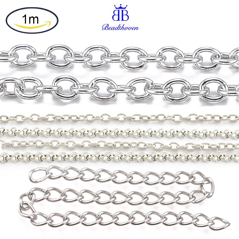 1 m 304 dây chuyền thép không gỉ hình oval màu 2x1.5x0.4 mm