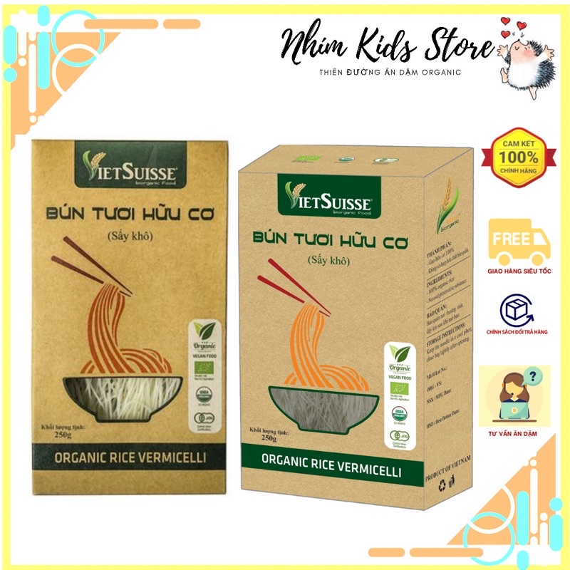 Bún gạo tươi hữu cơ Vietsuisse 250gam (Date 30/11/2022)