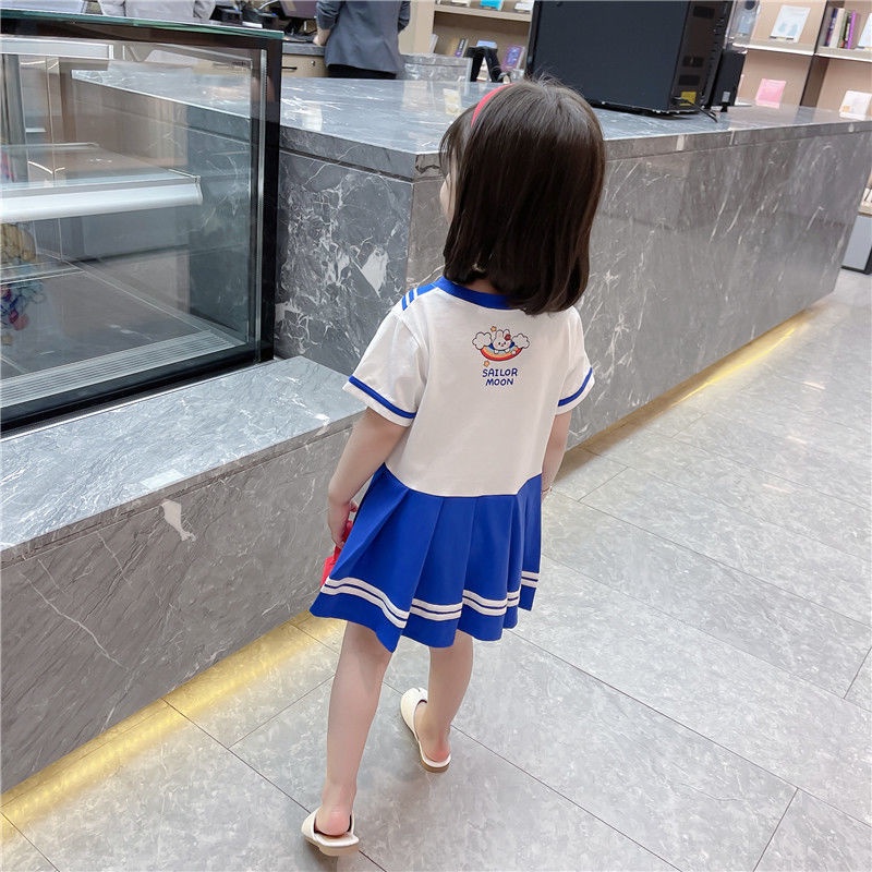 Đầm ngắn tay in hình hoạt hình phong cách Hàn Quốc thời trang hè dễ thương cho nữ