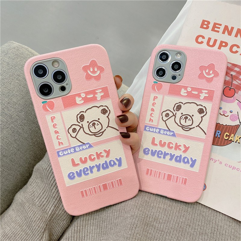 Ốp lưng iPhone iPhone 11 Pro Max / iPhone12 / iPhone X / iPhone 7 Plus / iPhone 8 / iPhone 6 / iPhone 11 màu hồng đào Hình gấu lambskin chống rớt điện thoại