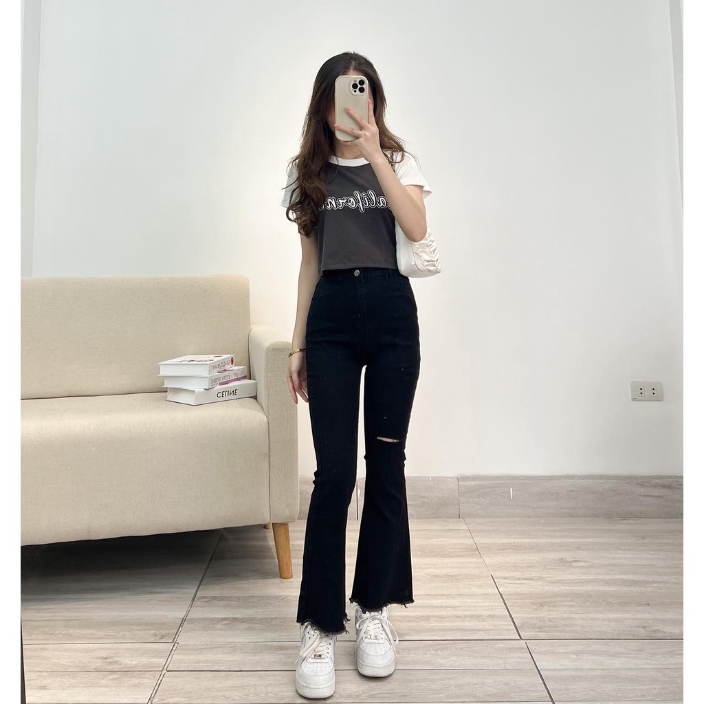 Áo croptop ngắn tay phối màu CALIFORNIA  thời trang Miho house