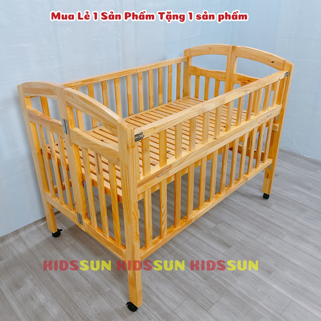 Giường Cũi Gỗ Thông KIDSSUN Cho Trẻ Em Từ 0 - 4 Tuổi Kích Thước [130x80x96] BH 12 Tháng Hàng Xuất Khẩu