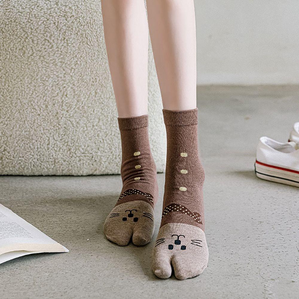 Vớ Cotton Xỏ Hai Ngón Thoáng Khí Họa Tiết Mèo Hoạt Hình Phong Cách Harajuku Dành Cho Học Sinh