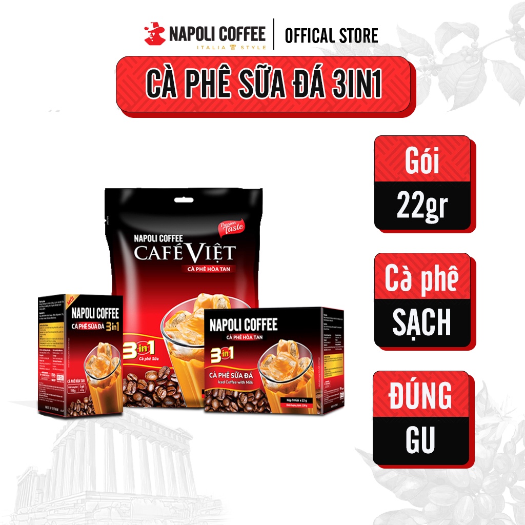 Cà Phê Hoà Tan Sữa Đá 3IN1 Napoli Coffee (22g/gói) - Cà Phê SẠCH Chuẩn Arabica/Robusta-